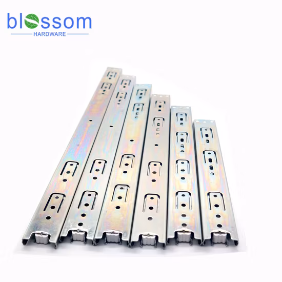 Herrajes para muebles Canal telescópico 45 mm 3 pliegues Extensión completa Montaje lateral Rodamiento de bolas Cajón deslizante